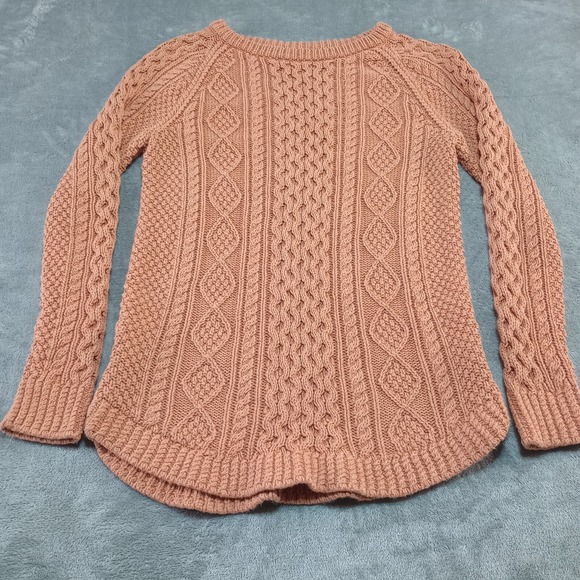 LL Bean Signature Women Size Small Sweater Orange Cable Fisherman Knit Cotton‎ - Picture 1 of 10